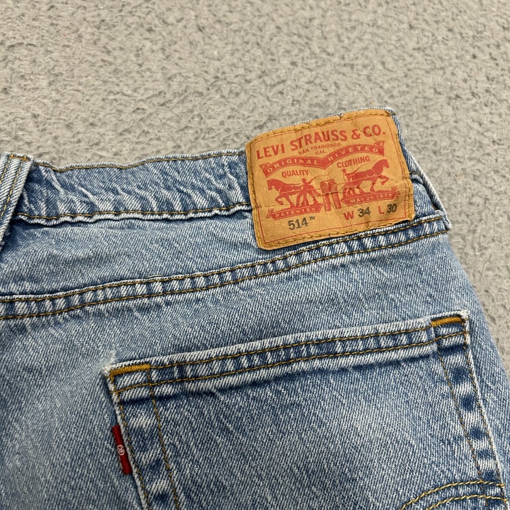 Levis Jeans Mens 34x30 Blue Denim 514 Slim Straight Light Wash Stretch American - Picture 11 of 15